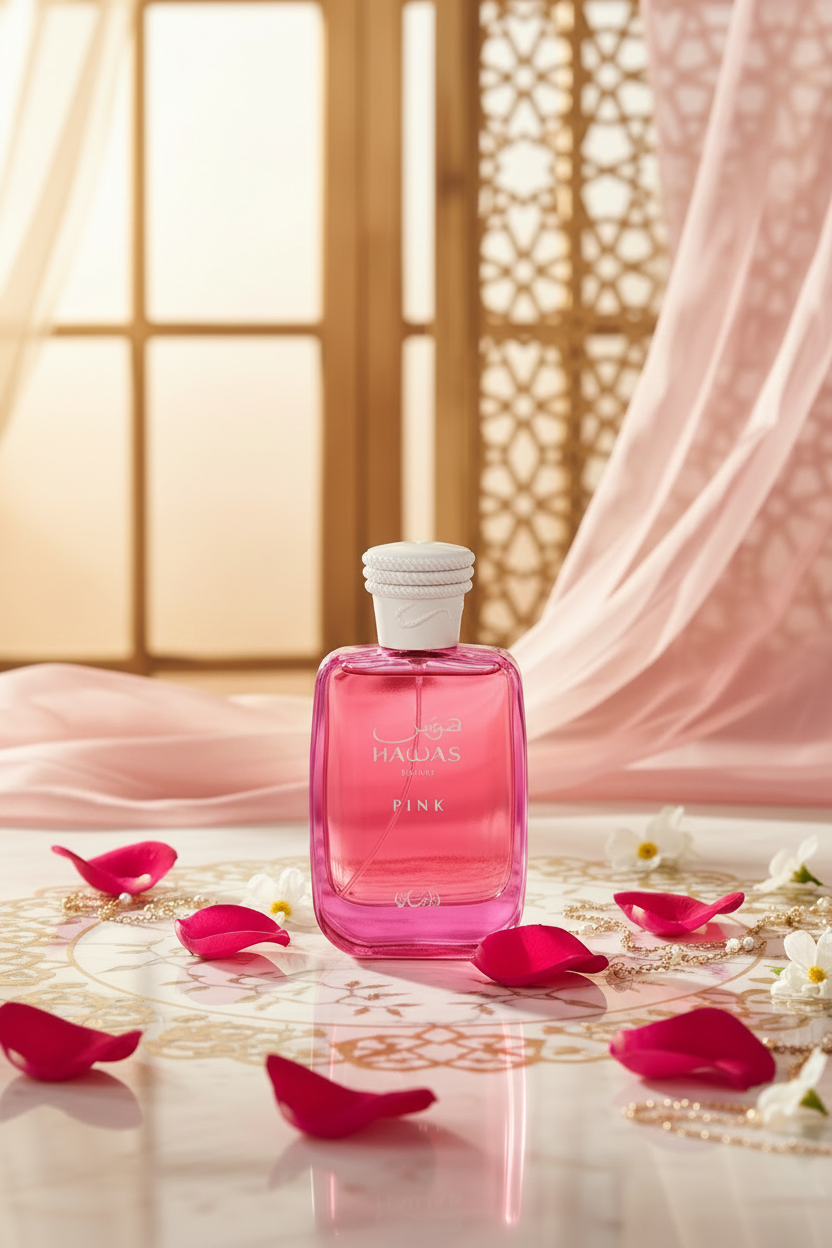 Rasasi Hawas Pink For Her Eau de Parfum 100ml - Lifestyle editorial rosa femenina
