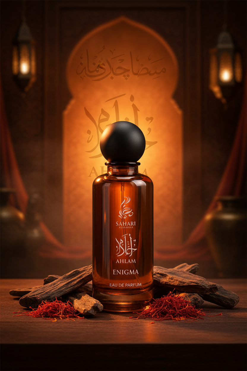 Sahari Ahlam Enigma Eau de Parfum 200ml - Lifestyle editorial árabe ámbar