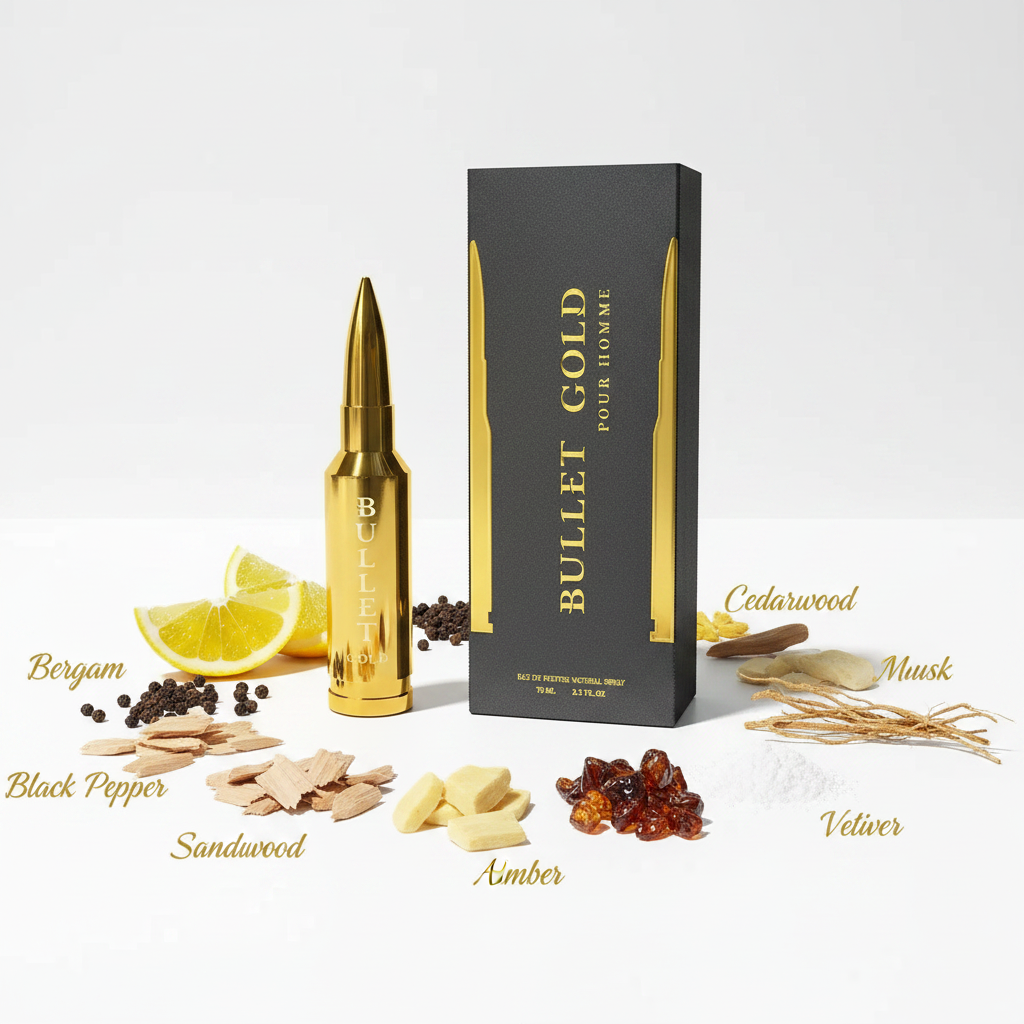Bharara Bullet Gold - Notas de bergamota, cedro, sándalo, ámbar y almizcle